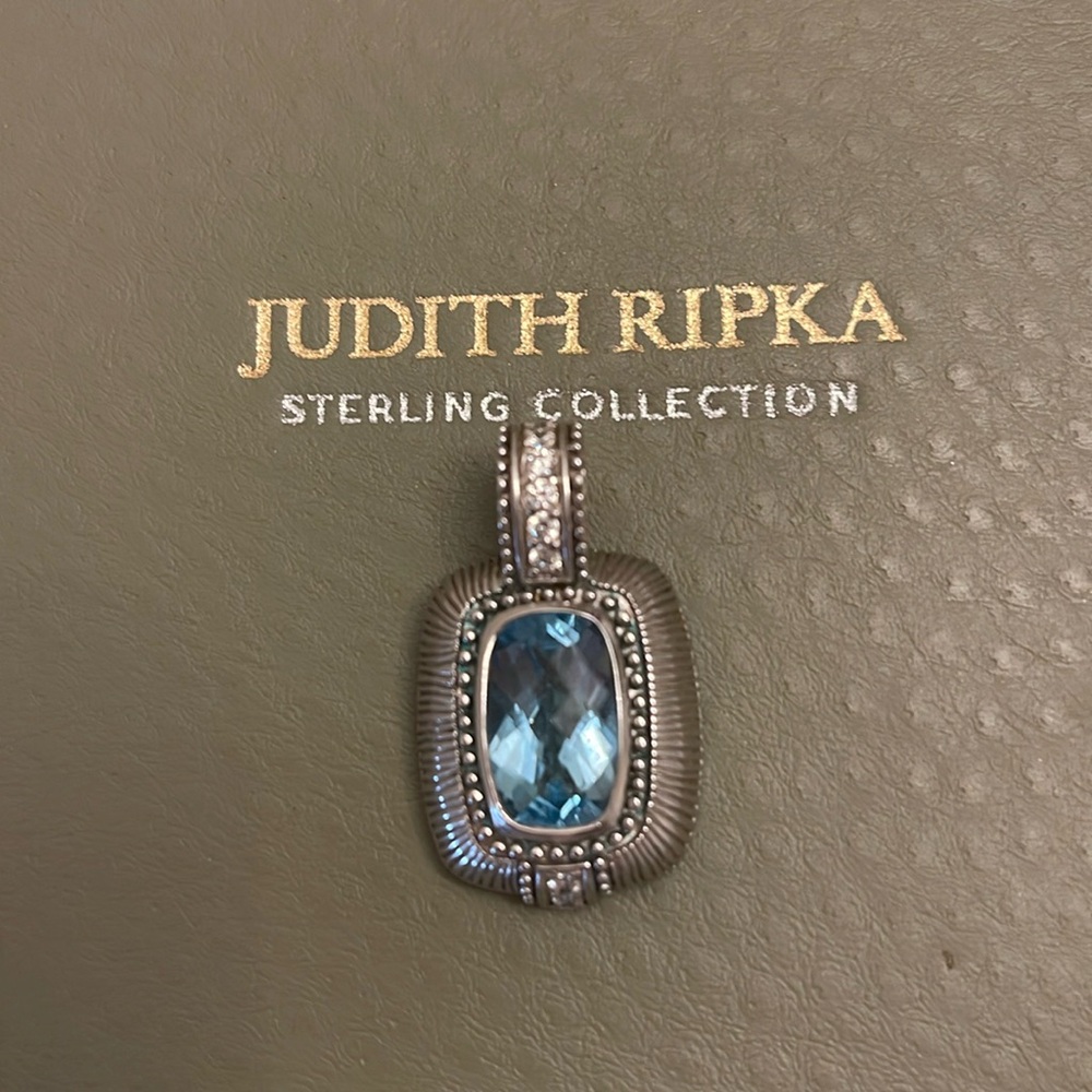 Judith Ripka Blue Topaz CZ/Diamonique Sterling Silver Enhancer/Pendant